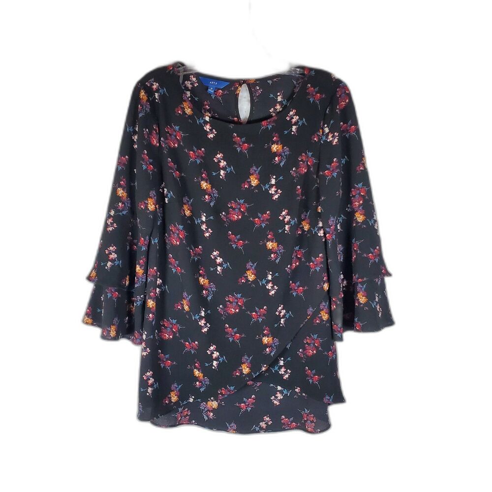Women's Black Floral Long Sleeve Top Size M